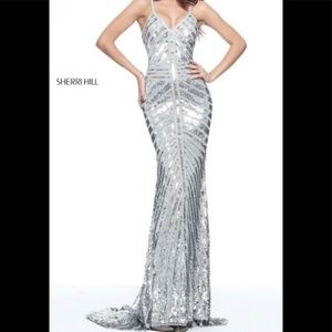 Sherri Hill silver sequins dress